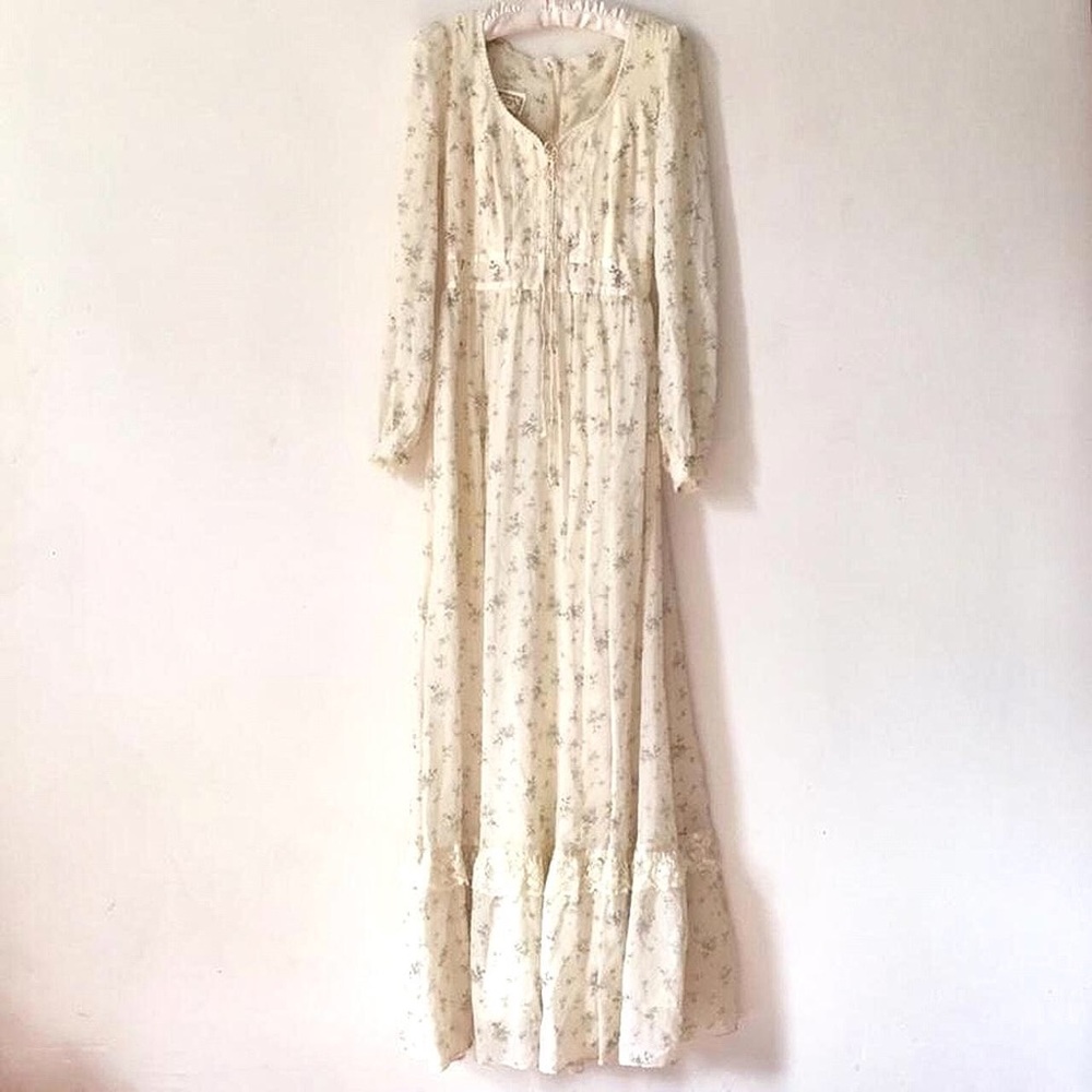 70s vintage Gunne Sax prairie maxi dress corset SM
